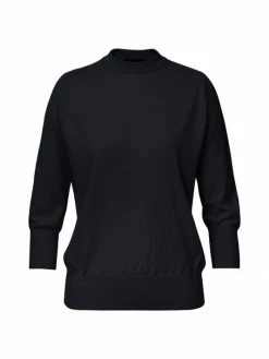 Loro Piana Mock Turtleneck Three-Quarter Sleeve Cashmere Knit Top