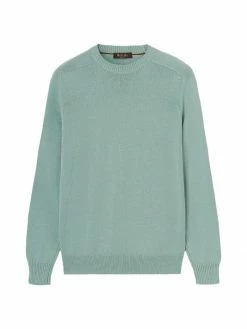 Loro Piana Cotton & Silk Raglan Sweater For Men Pearl Blue