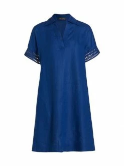 Loro Piana Abito Tonya Eyelet Linen Dress Midsummer Night Ocean Water