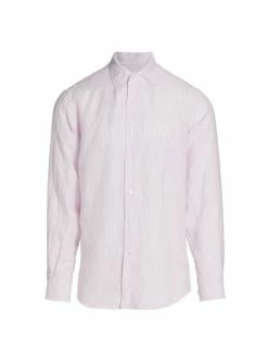 Loro Piana Andre Arizona Linen Shirt For Men Pink Pastel Stripe